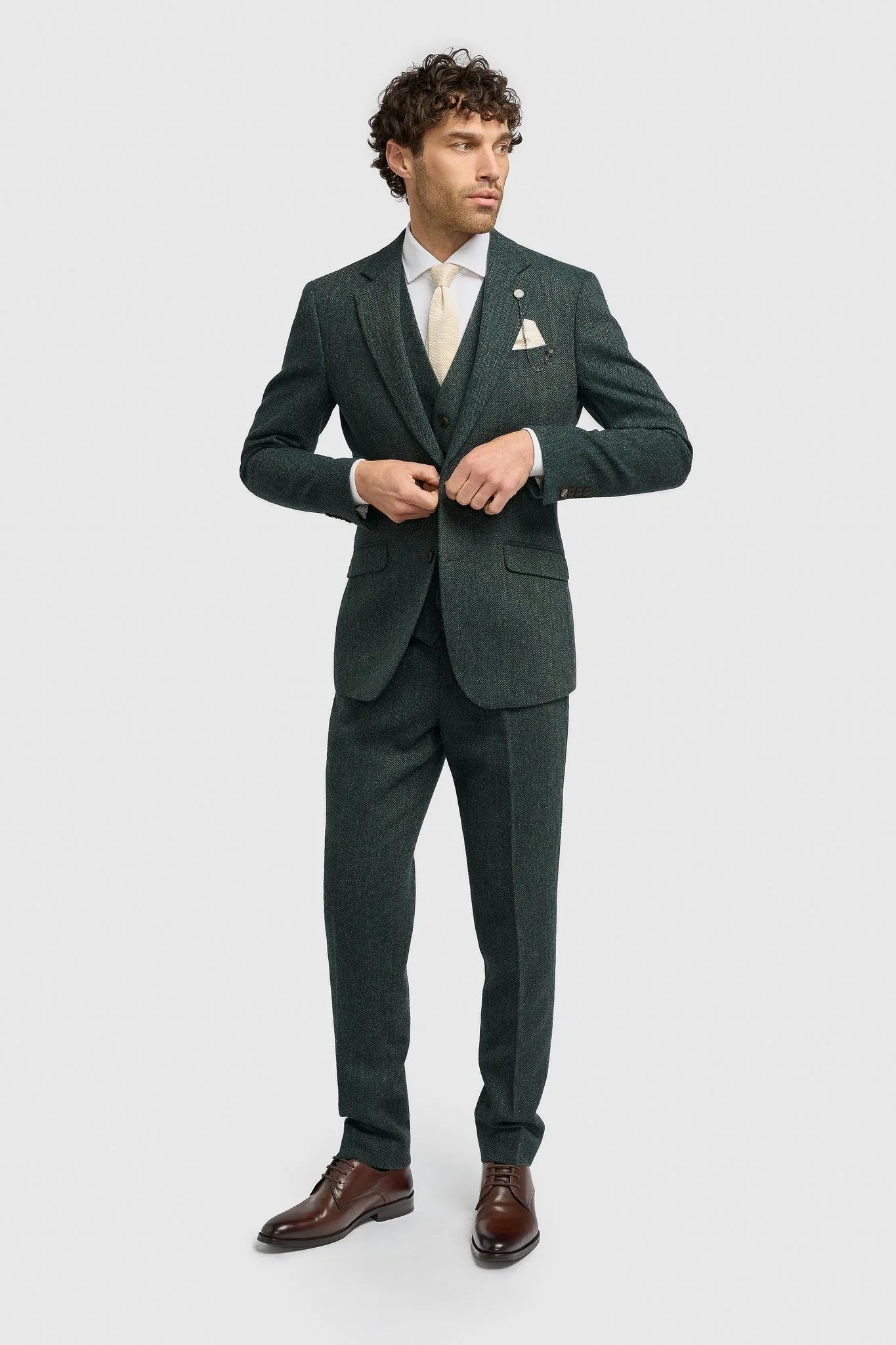 House of Cavani - Thomas Lush Olive Tweed Three Piece Suit