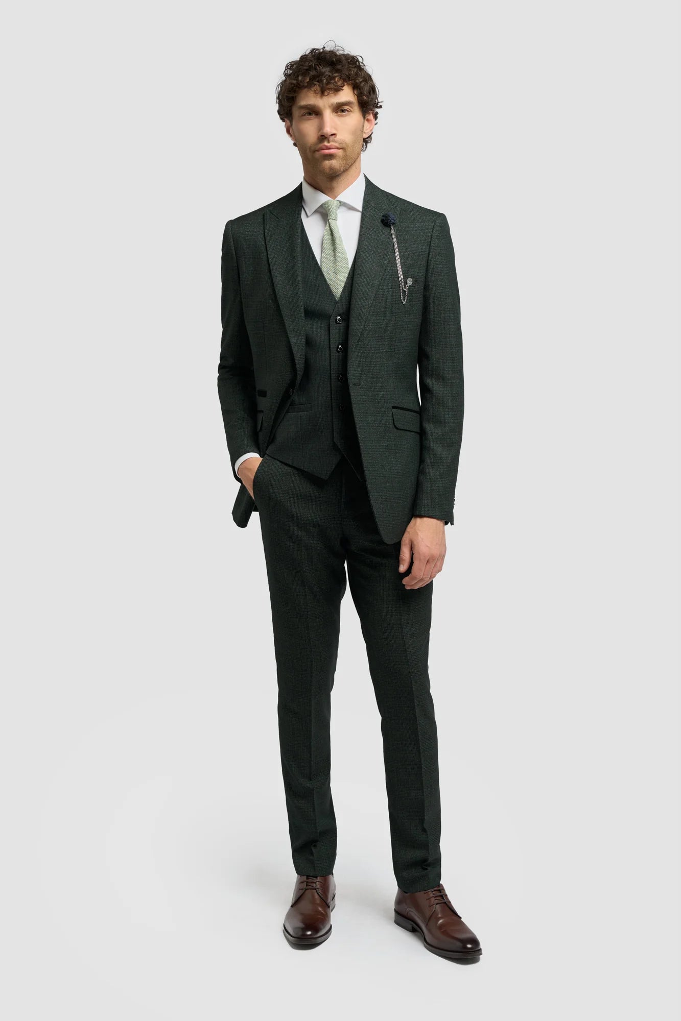 House of Cavani - Caridi Olive Regular Check Three Piece Suit