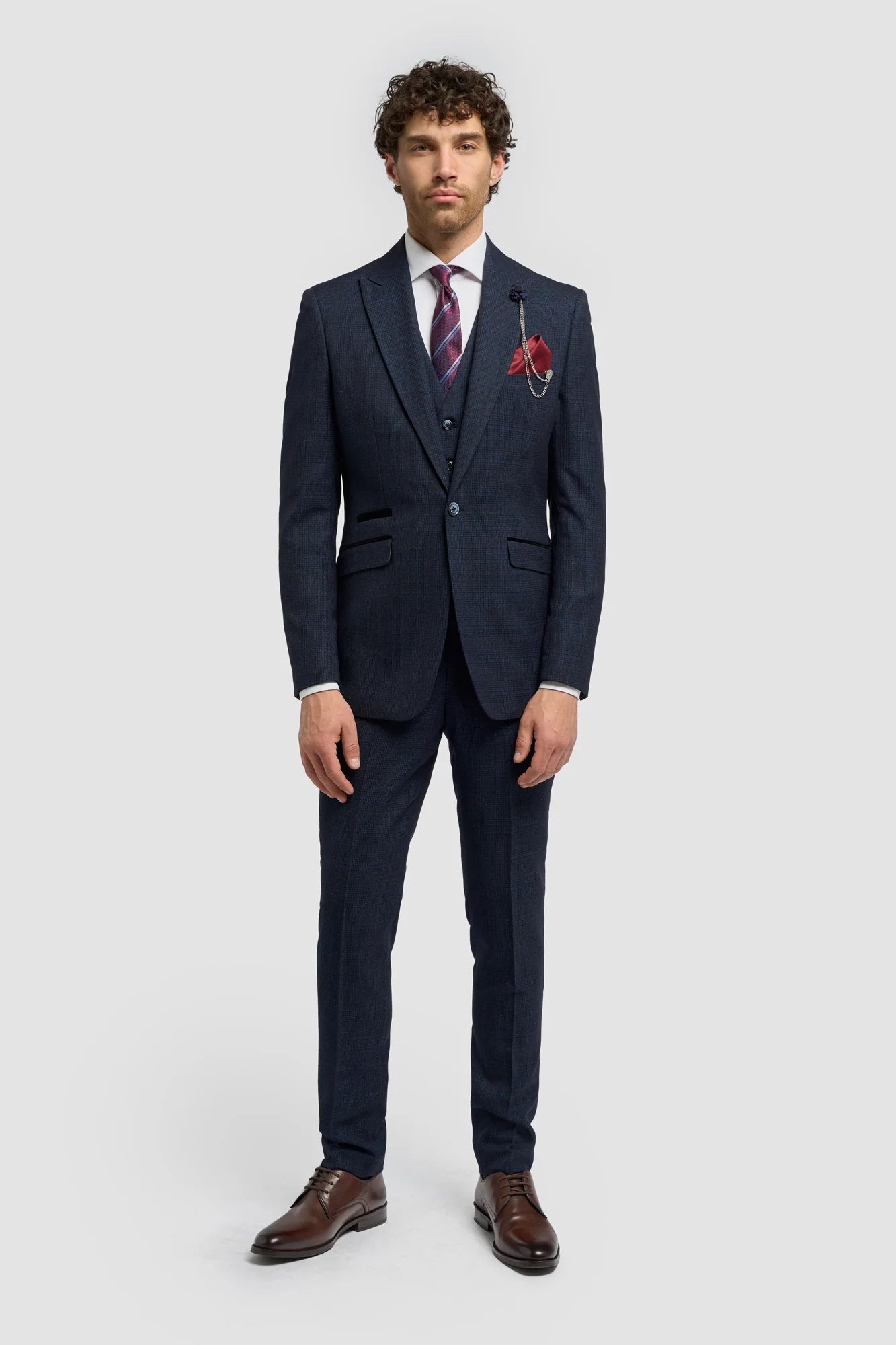 House of Cavani - Caridi Navy Regular Check Three Piece Suit