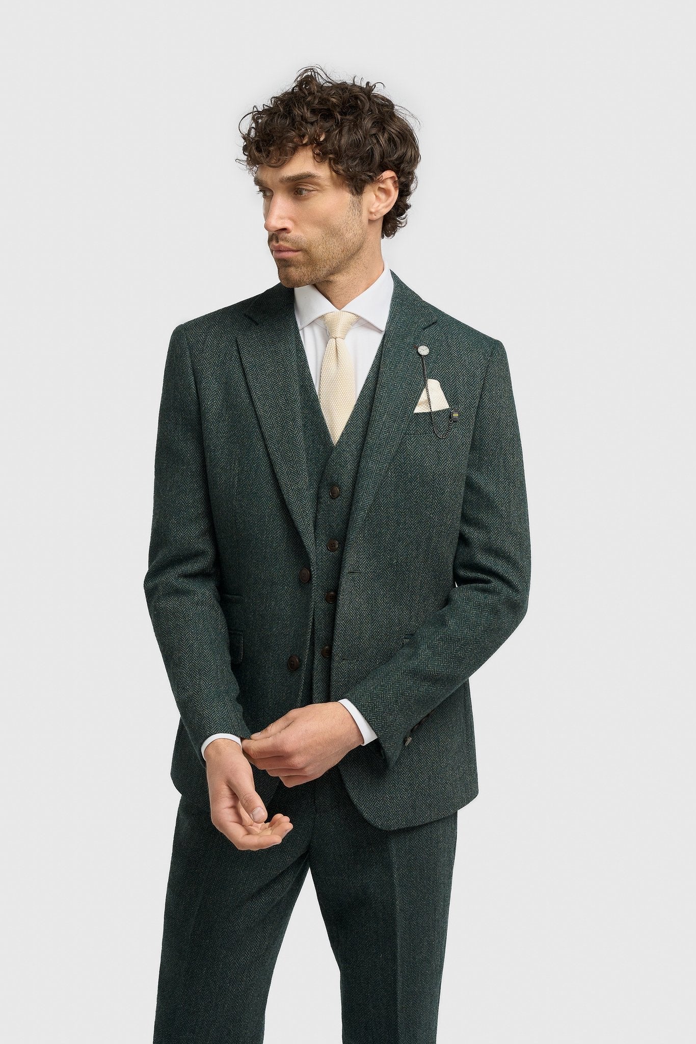 House of Cavani - Thomas Lush Olive Tweed Three Piece Suit