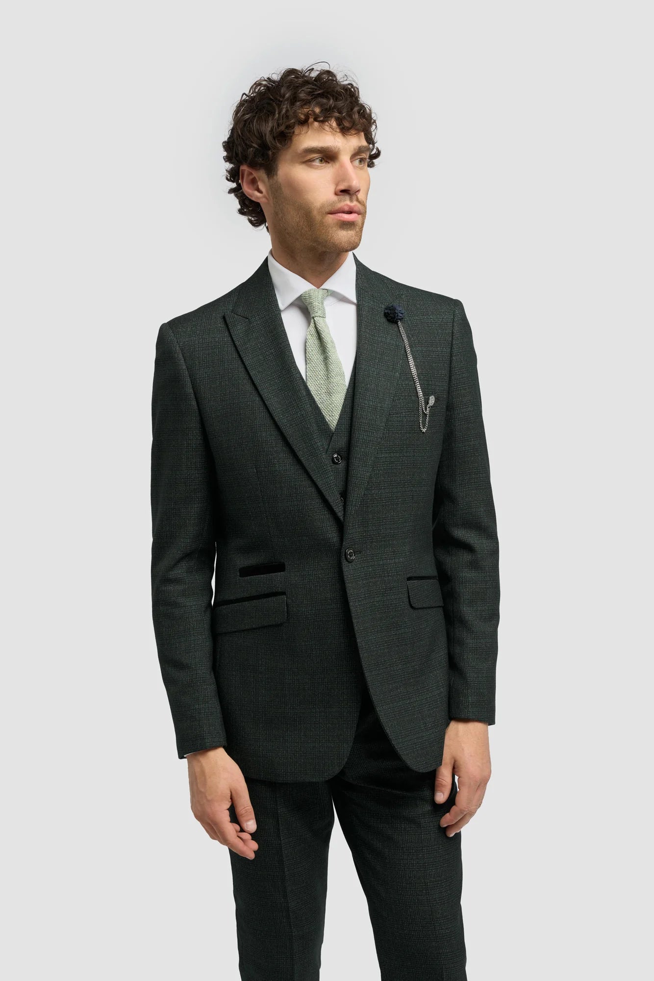 House of Cavani - Caridi Olive Regular Check Three Piece Suit