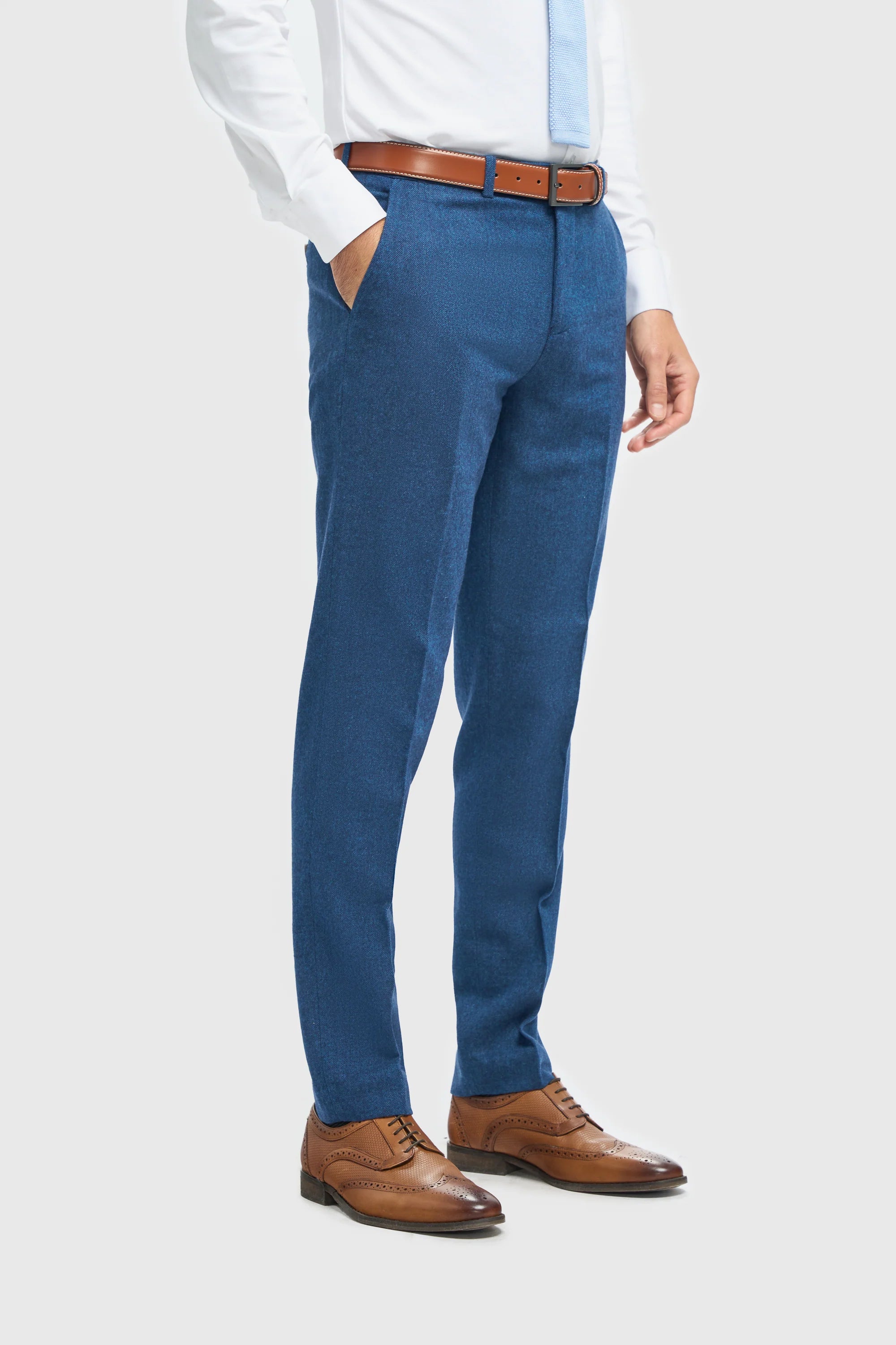 House of Cavani Orson Blue Tweed Slim Fit Three-Piece Suit
