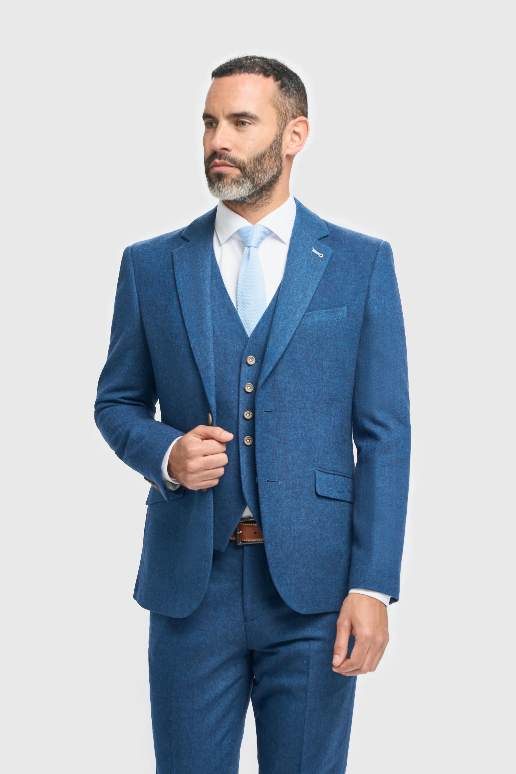 House of Cavani Orson Blue Tweed Slim Fit Three-Piece Suit