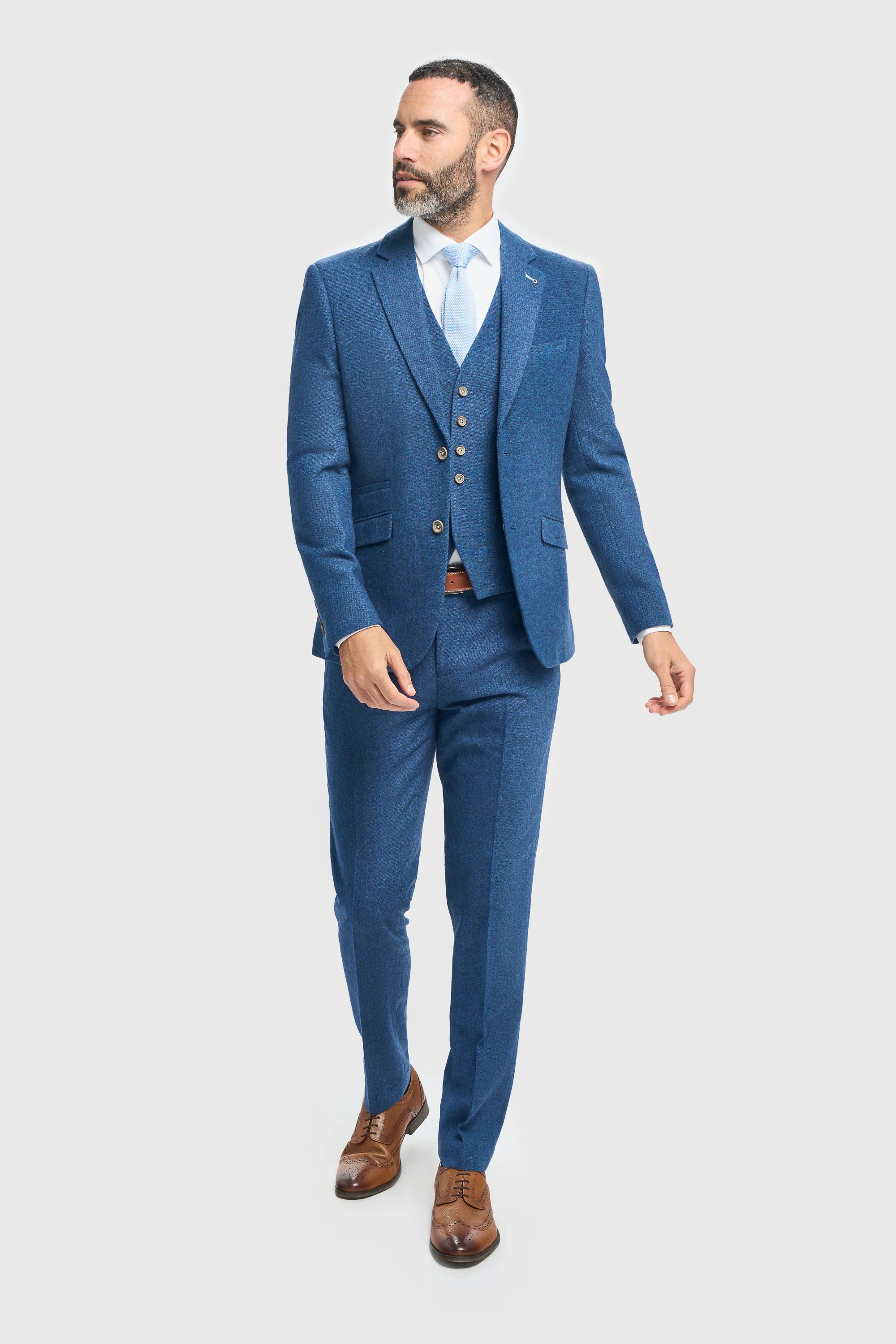House of Cavani Orson Blue Tweed Slim Fit Three-Piece Suit