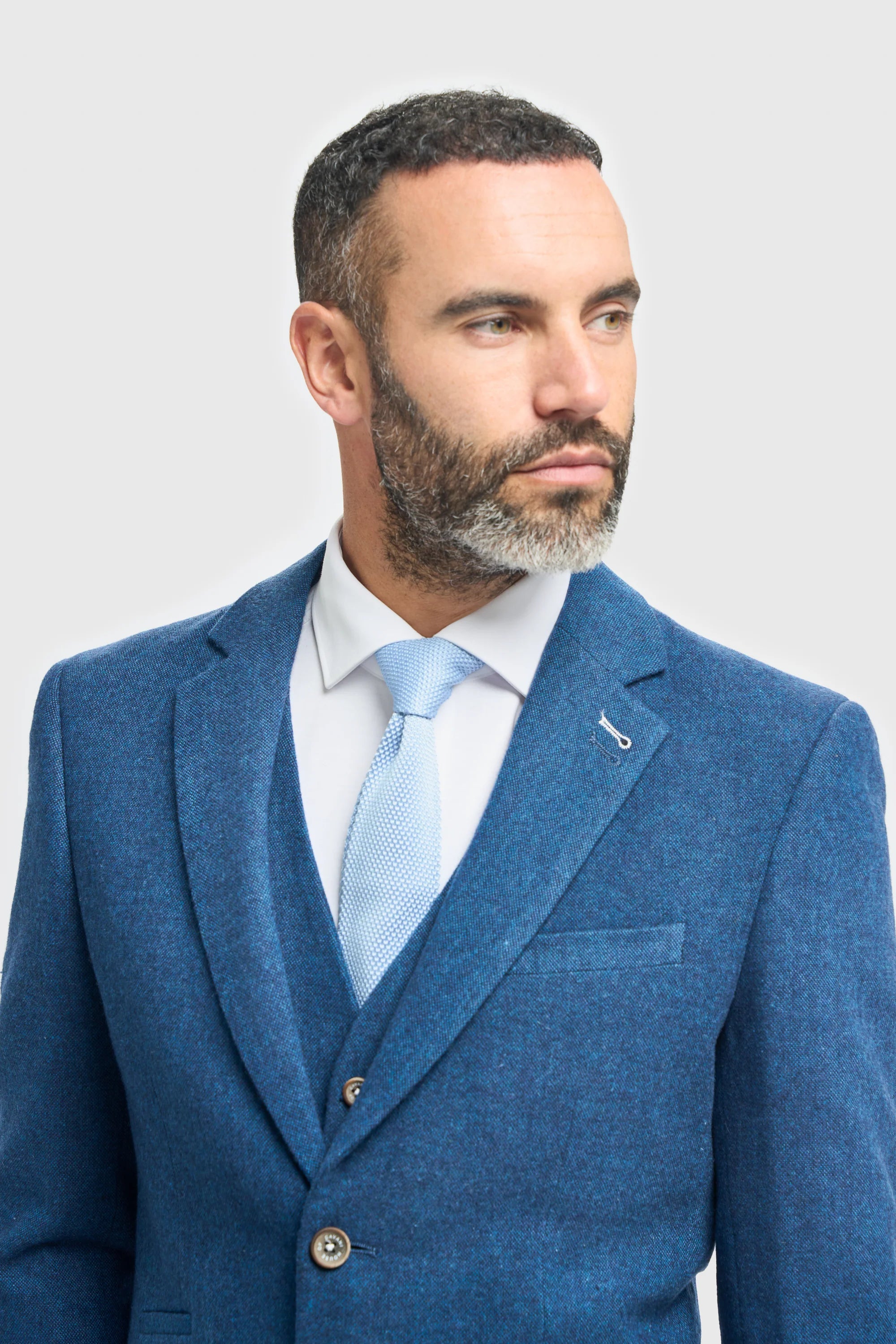 House of Cavani Orson Blue Tweed Slim Fit Three-Piece Suit