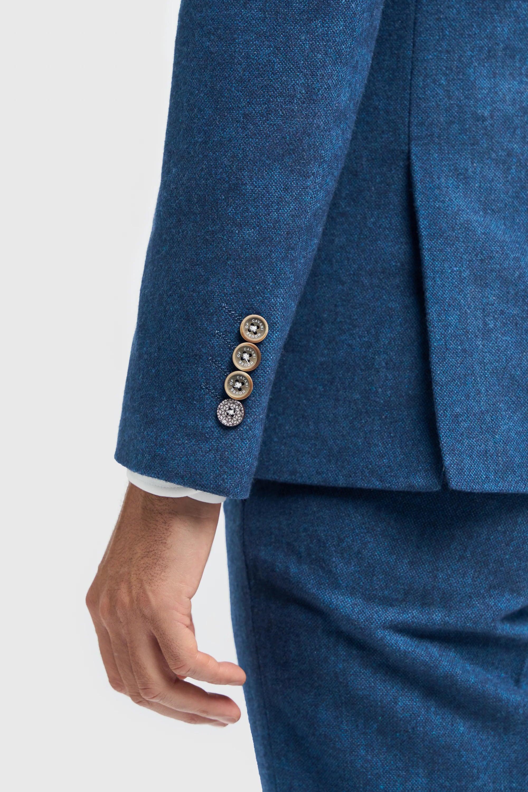 House of Cavani Orson Blue Tweed Slim Fit Three-Piece Suit