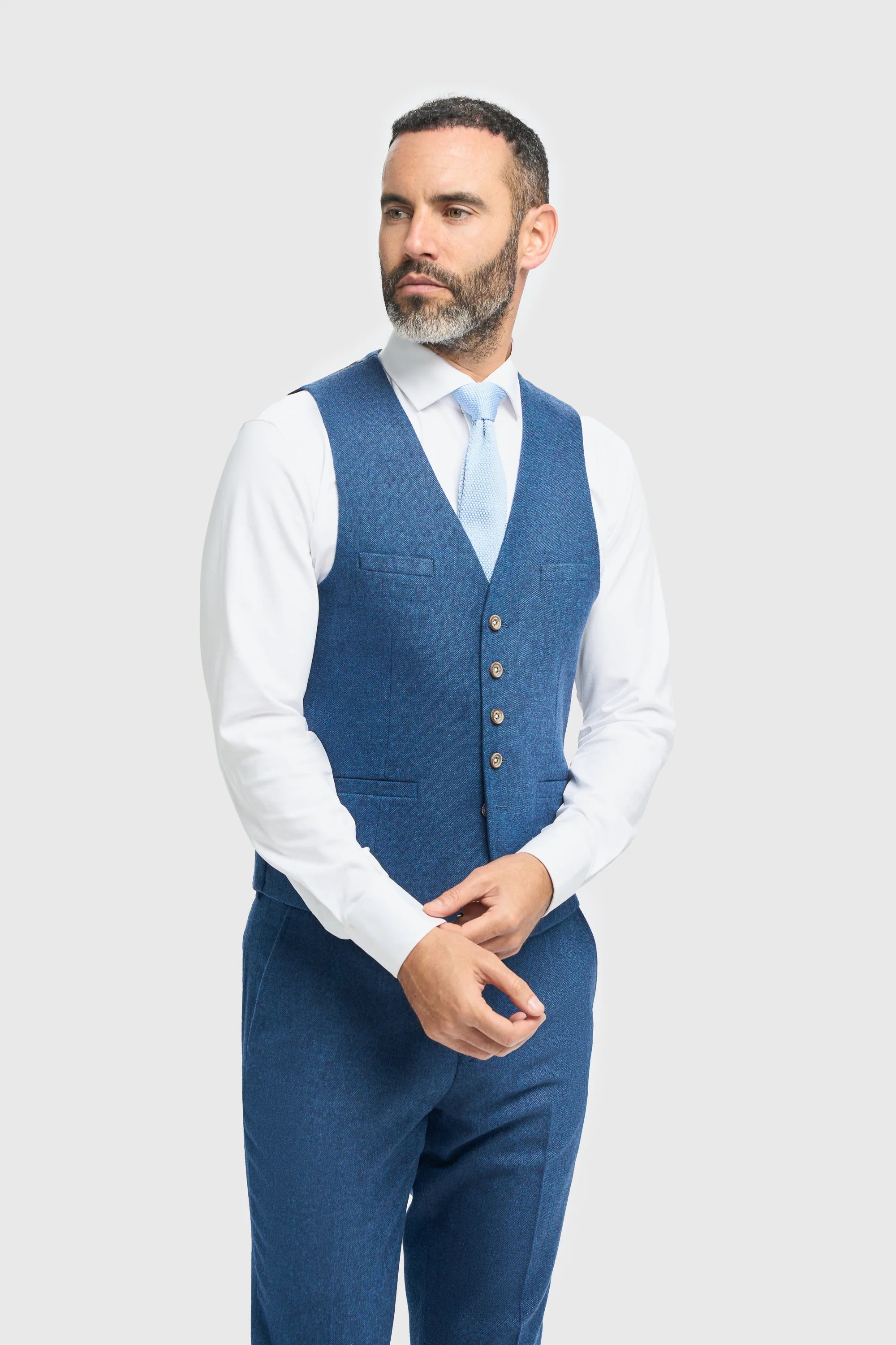 House of Cavani Orson Blue Tweed Slim Fit Three-Piece Suit