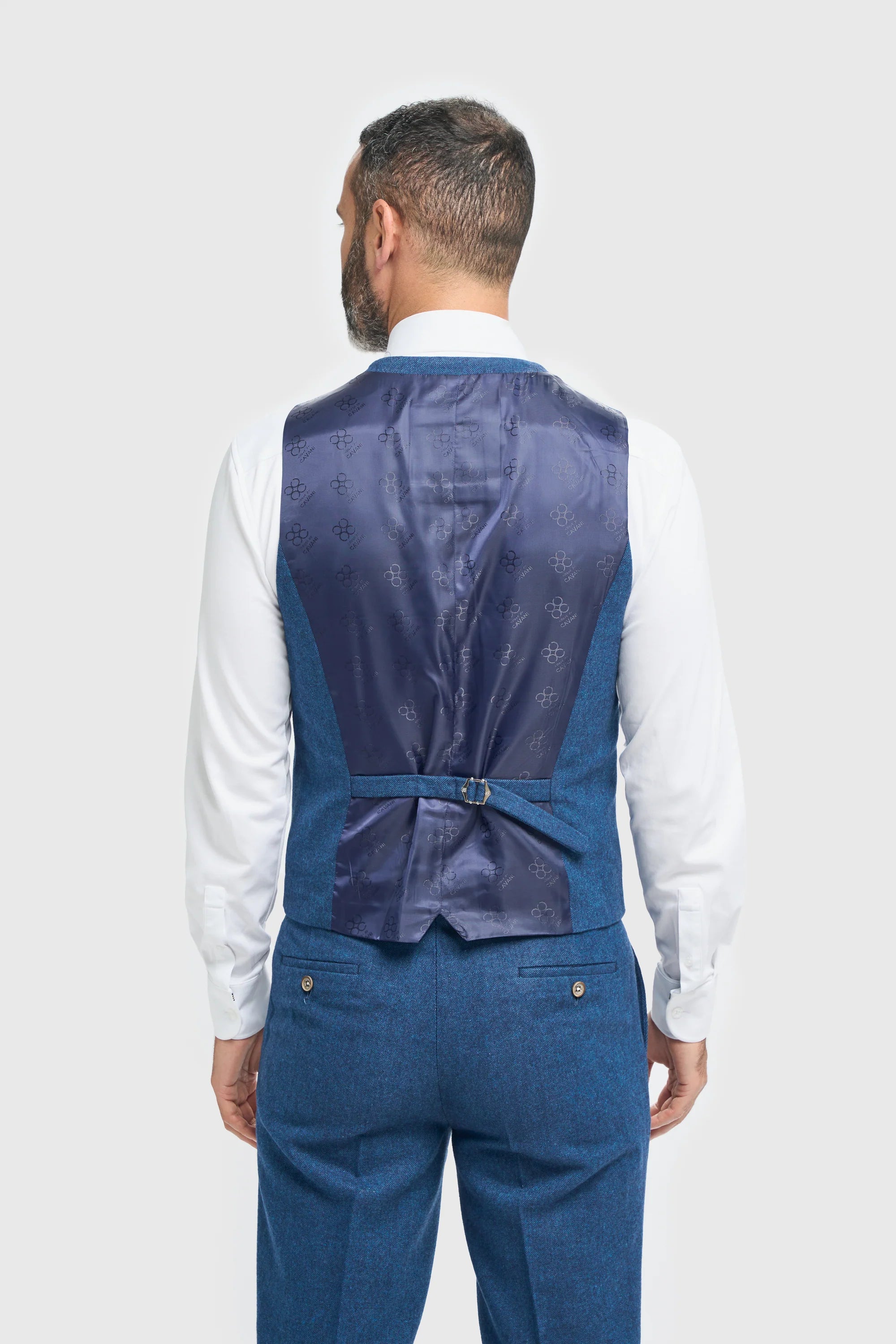 House of Cavani Orson Blue Tweed Slim Fit Three-Piece Suit