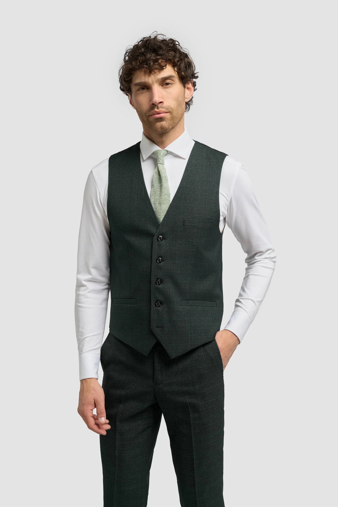 House of Cavani - Caridi Olive Regular Check Three Piece Suit
