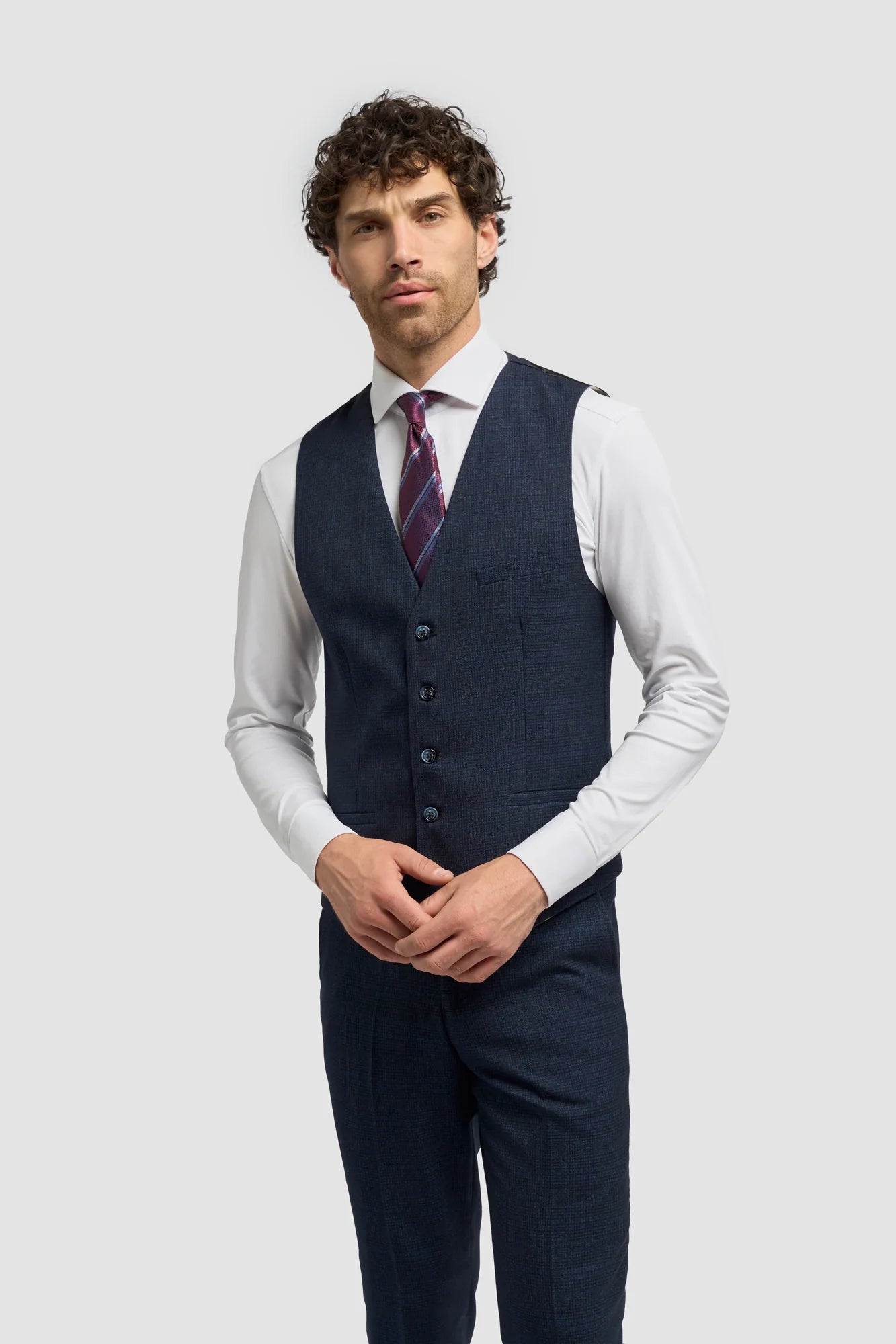 House of Cavani - Caridi Navy Regular Check Three Piece Suit